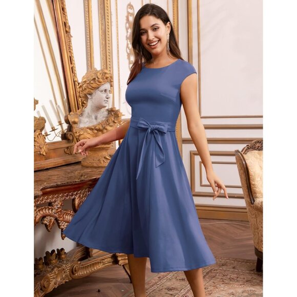 Dresstells Women's Greyblue Modest Vintage Cocktail Formal Party Dresses - Picture 2 of 7